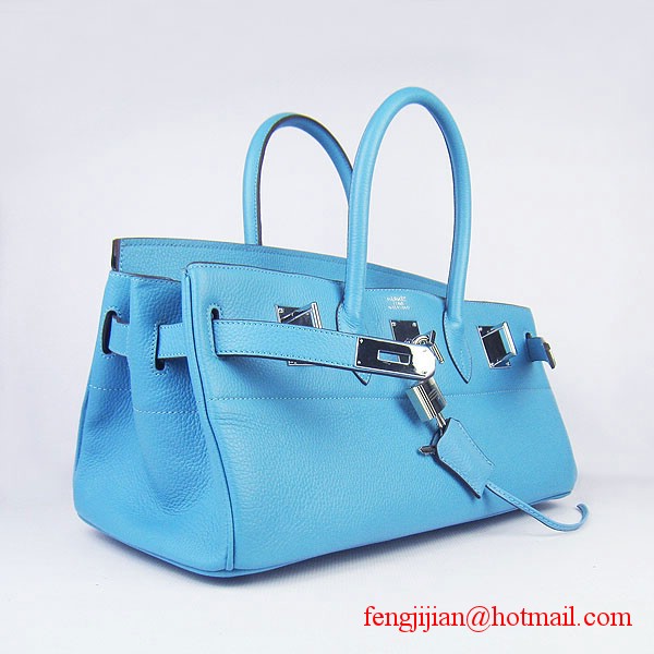 Hermes Birkin 42cm Togo Leather Bag 6109 Light Blue silver padlock